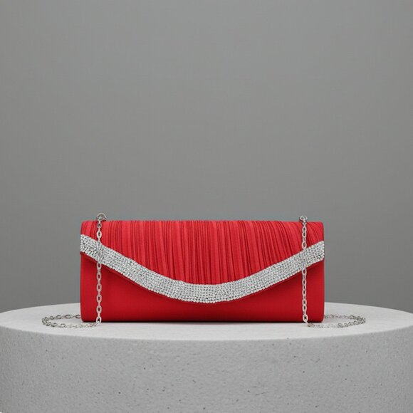 Evening Clutch Crossbody Bag Red Purse Wedding Handbag Party Prom Bridal Gift - Picture 7 of 10